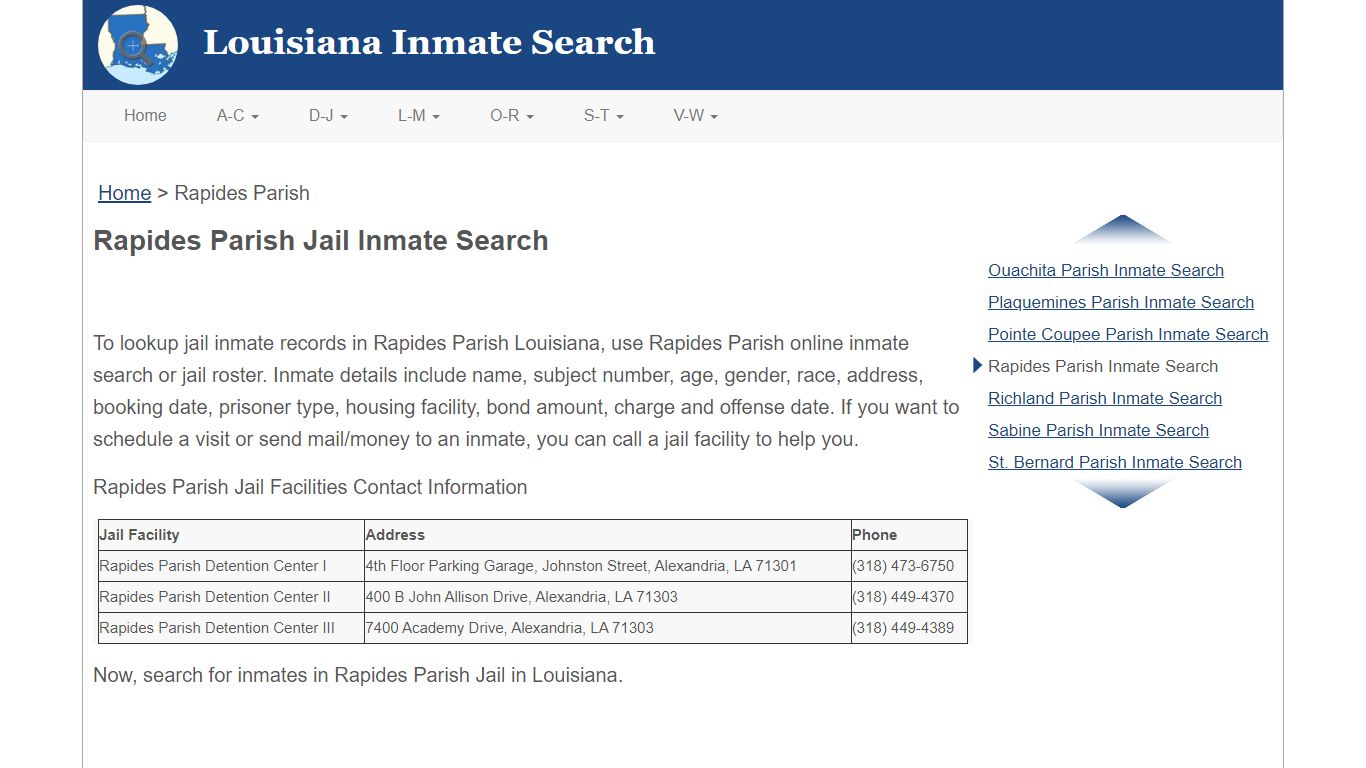 Rapides Parish LA Jail Inmate Search