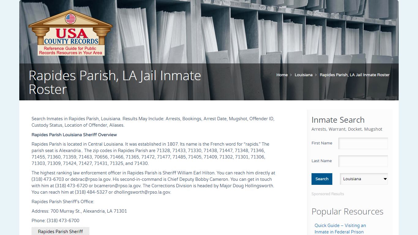 Rapides Parish, LA Jail Inmate Roster | Name Search